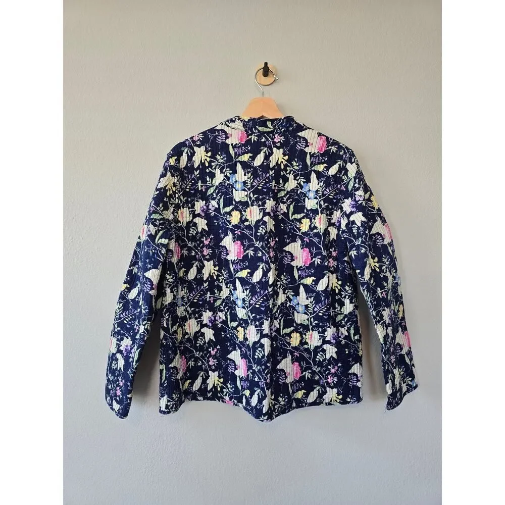Reversible Quilted Floral Jacket Cottagecore Cotton Women Size L Vintage Boho